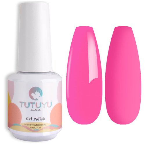 TUTUYU Hot Pink Gel Nail Polish, 0.51 Fl Oz Soak Off UV LED Lamp Neon Fuchsia Pink Gel Polish for Nail Art Starter or Manicure Salon,Spring Summer Gel Colors - GP0037