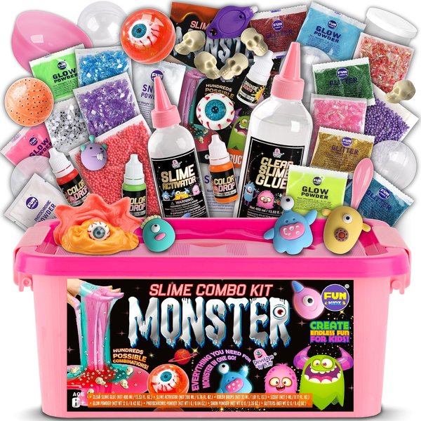 Cute Toy Monster Slime Kit for Girls Ages 6-12, FunKidz Glow in Dark Slime Making Kit for Kids Make Soft Slime Balls with Photochromic Powder Kid Ideal Party Gifts