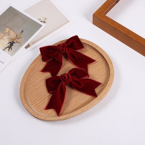 Dark Red Velvet Ribbon Hair Bow Clips 3" Cute Valentines Alligator Barrettes Pins Bowknot Decor Accessory Small for Little Teen Toddler Baby Girls Kids Women Christmas Gift