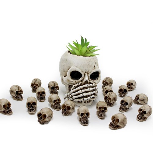 BinaryABC Mini Skull Figurine Miniature Skeleton Head Table Decor,Halloween Micro Landscape Figure,Halloween Prank Props,Haunted Dollhouse Accessories,20PCS