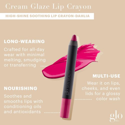 Glo Skin Beauty Cream Glaze Lip Crayon in Dahlia - Grape Berry - Glossy Crayon Lipstick, 6 Shades