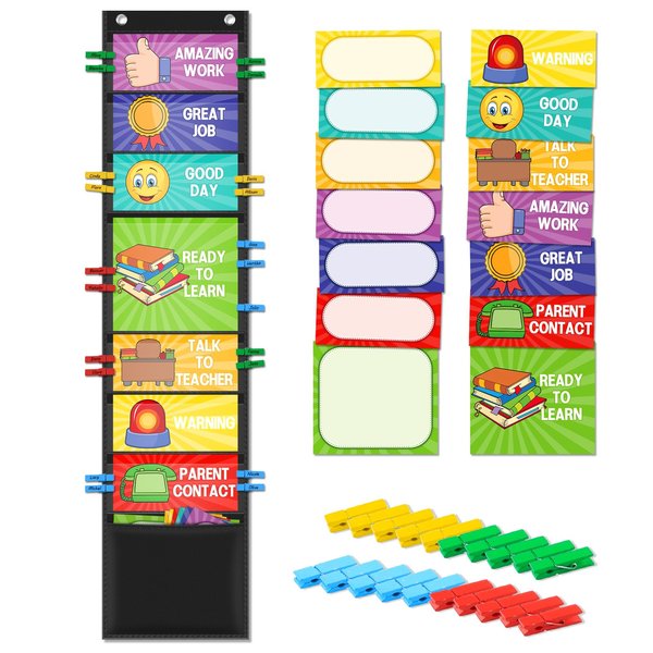 VNOM Student Behavior Clip Chart for Classroom Management Kids Reward Pocket Chart