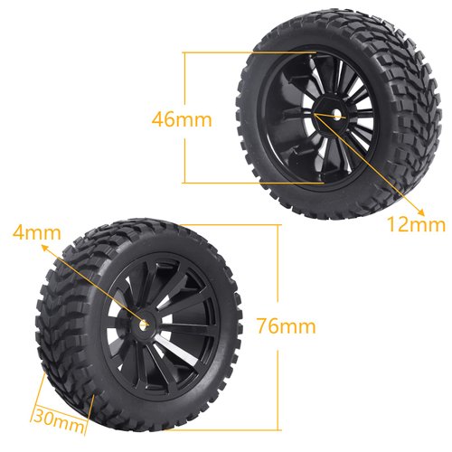 4Pcs 12mm Hex RC Wheels Tires Height 2.99 inch (76mm) for 1/10 On Road and 1/14 1/16 1/18 Scale Models Cars Truck Buggy with Foam Inserts
