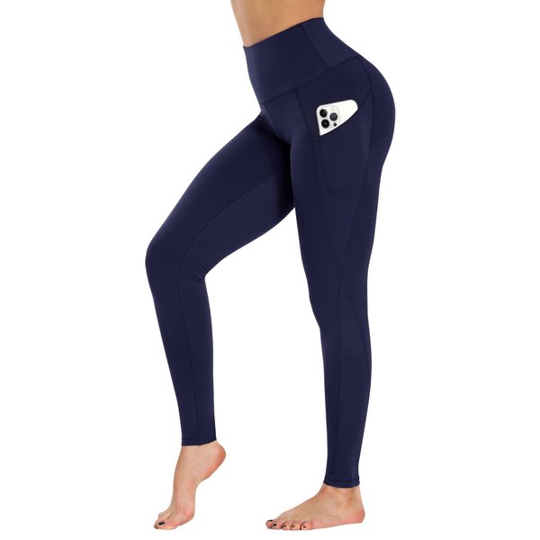 GAYHAY Leggings with Pockets for Women - 19" / 25" Yoga Pants High Waist Tummy Control Compression for Workout Navy Blue