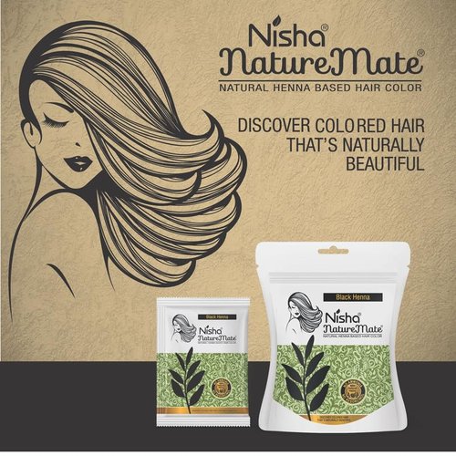 Nisha Nature Mate Henna Powder for Hair Colour, Black Henna, Permanent Hair Color, Ammonia Free, 100% Grey Coverage, Herbal Hair Dye with Amla, Shikakai, Hibiscus & Aloe Vera (45g Pack of 4)