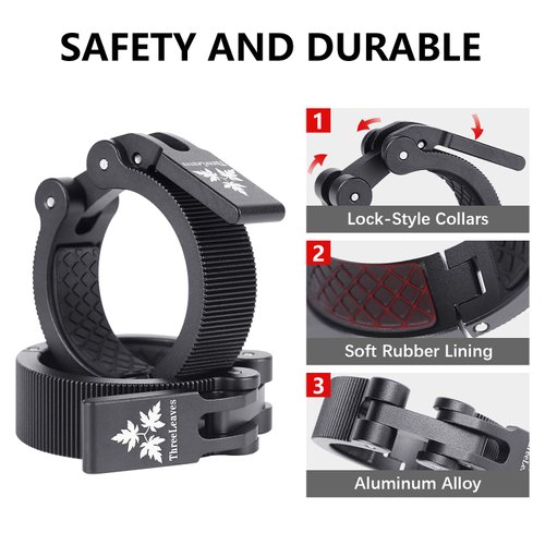 ThreeLeaves Olympic Barbell Clamps 2 Inch.Aluminum Alloy Exercise Collars For Weightlifting.Secure and Quick-Release Weight Clips for Intense Weightlifting Sessions.