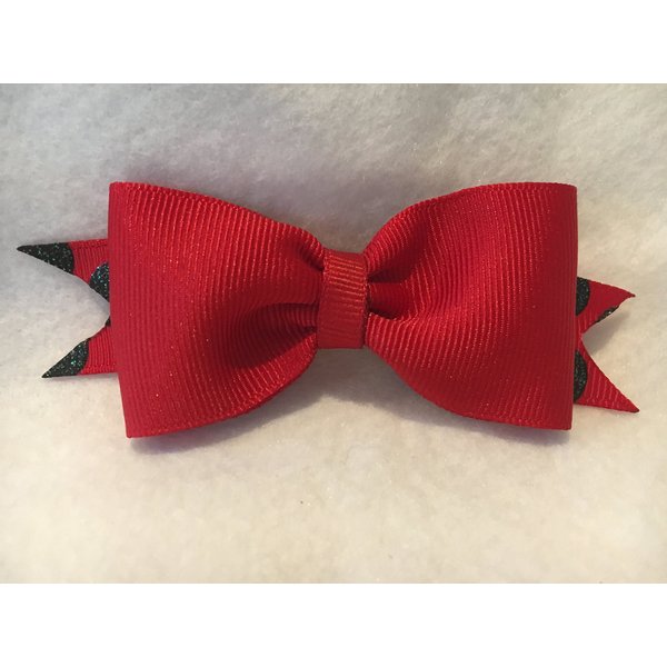 Red and Green Hair Bow, Bow Tie Hair Bow, Polka Dot Ribbon, Christmas Hair Bow