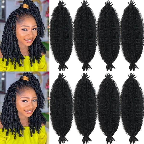 Marley Twist Braiding Hair 18 Inch Kinky Twist Hair 8 Packs Springy Afro Twist Hair Kinky Marley Braiding Hair for Pre-fluffed Natural Spring Twist Hair Wrapping Hair for Soft Locs (18inch, 1B)