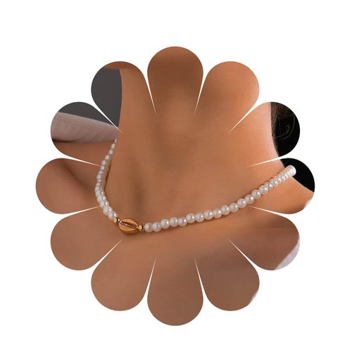 YienDoo Boho Shell Pearl Necklace Choker Gold Dainty Pearl Strands Choker Necklaces Statement Seashell Surfer Necklaces Minimalist Baroque Pearl Necklace Chain Jewelry for Women and Girls
