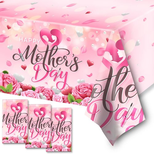 HAKOTI Happy Mother’s Day Party Supplies,3PCS Mother’s Day Plastic Tablecloths Waterproof Rectangle Table Covers for Best Mom Birthday Gift(Tablecloth)