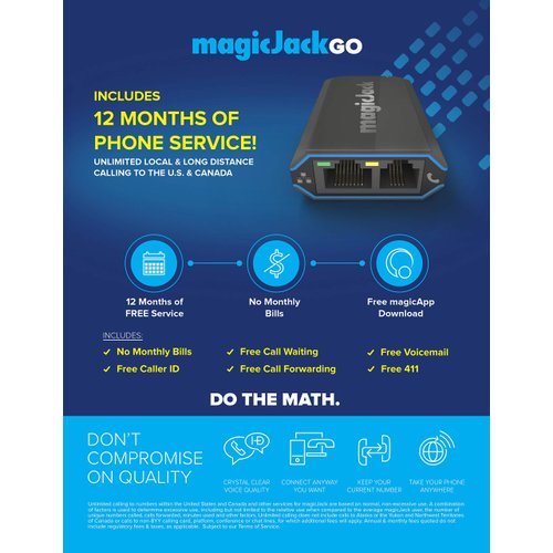 magicJackGO 2017 VOIP Phone Adapter Portable Home and On-The-Go Digital Phone Service. Make Unlimited Local & Long Distance Calls to The U. S. and Canada. NO Monthly Bill. 2017 (1 Pack)