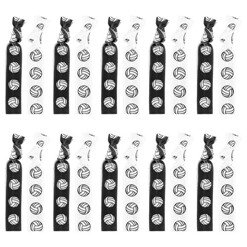 Teaaaha 20 PCS Volleyball Hair Ties Elastic Volleyball Ribbon Ponytail Holders Hair Accessories No Crease Hair Tie Ribbon for Girls Women Player Party Volleyball Gifts for Team (Black, White)