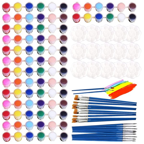 Aulufft 180pcs Mini Acrylic Paint Set,12 Colors Acrylic Paint Strips with 30 pcs Paint Brushes for Kids&Adults,Kids Container Strips Storage for Children Painting Artistic Crafts