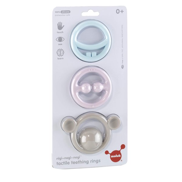 MOLUK Nigi Nagi and Nogi Teething Rings Pastel Baby Toys & Gifts for Ages 0 to 3