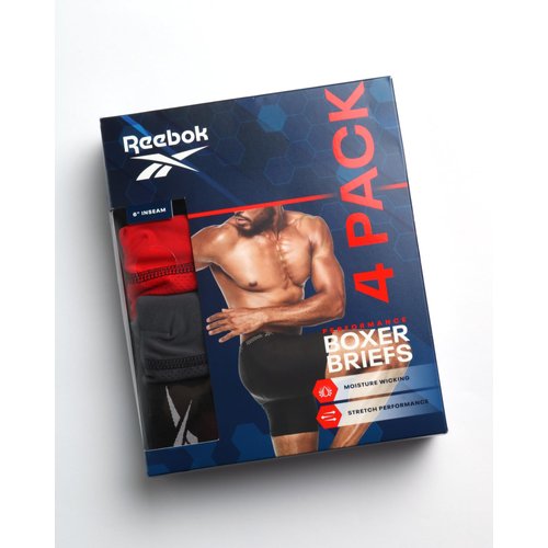 Reebok Men's Active Underwear - Performance Boxer Briefs (4 Pack), Size Medium, BlackRedGrey