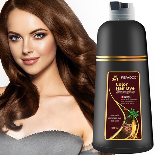 Remocc Instant Brown Hair Dye Shampoo for Women Men, Hair Coloring Shampoo for Gray Hair, 500ml Herbal Ingredients 3 in 1 Brown Hair Dye - 100% Gray Coverage Coloring in Minutes 16.9 Fl Oz