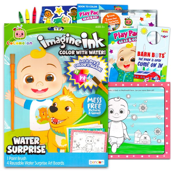Cocomelon Paint With Water Set for Kids Toddlers Bundle ~ Reusable Mess Free Imagine Ink Book with Water Surprise Brush with Mini Coloring Book and Stickers (Cocomelon Water Painting Kit)