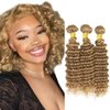 Honey Blonde Bundles Human Hair Color 27 Deep Wave Human Hair Bundles 26 28 30 Inch Double Weft Weave Extensions Hair 8A Grade Blonde Deep Bundles Soft And Healthy for Women