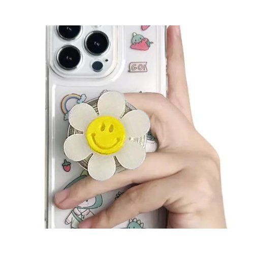 Cute Acrylic Cheerful Daisy Flower Phone Grip Adjustable Collapsable Expandable Happy Face Phone Kickstand Phone Grip
