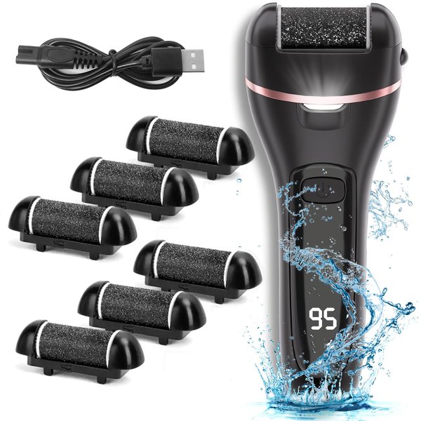 Electric Callus Remover for Feet with 6 Roller Heads 2 Speed Rechargeable Waterproof Foot File Pedicure Kit Foot Spa Products