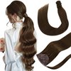 Hetto Brown Pony tails Hair Extensions Dark Brown Wrap Around Ponytail Human Hair #4 Chocolate Brown Ponytail Extensions Human Hair 18 Inch 80g