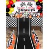 Remagr 22 Pcs Race Car Birthday Party Supplies Racetrack Floor Running Mat Checkered Racing Pennant Banner Black and White Flags on Sticks, Mini Orange Sports Safety Cones for Racing Party