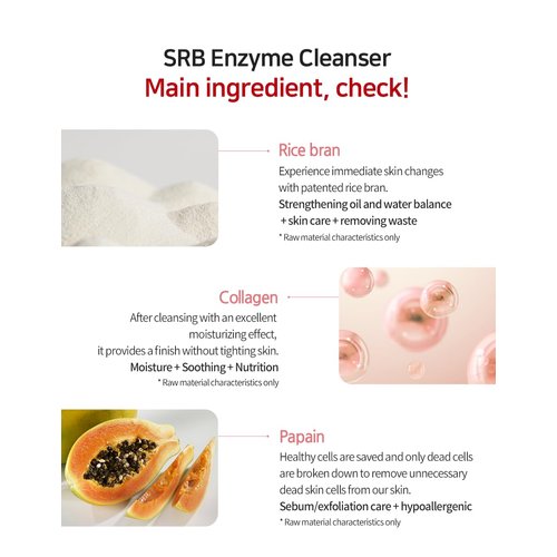 SRB Stabilized Rice Bran Enzyme Powder Wash - Gentle Exfoliating Cleanser for Radiant Skin. Korean Beauty, Collagen-Infused, Natural Cleansing, Makeup Removal, Sensitive Skin Care.