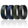 ROQ Silicone Rubber Wedding Ring for Men, Comfort Fit, Men's Wedding Band, Breathable Rubber Engagement Band, 8mm Wide 2mm Thick, Beveled Edge, 4 Pack, Olive Blue Camo, Black, Blue, Green, Size 11