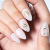 GLAMERMAID White Press on Nails Short Almond, 3D Gothic Handmade Stick Glue on Nails with Golden Star Blossom Design, Medium Oval Reusable Fake Nails Acrylic False Nails Manicure Kits for Women Gift