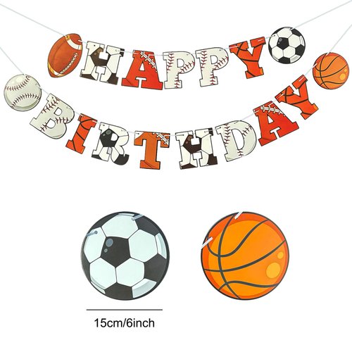 GLASNES Sports Happy Birthday Banner Sports Themed Party Decorations Football, Baseball, Soccer, Basketball, Multi Sports Theme Birthday Decor for Kids Boys