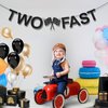 TWO FAST Happy Birthday Banner, Themed Party Supplies Decorations Checkered Flags Black and White Racing Banner Let't Go Racing Checkered Flag Party Race Car Birthday Party Decorations