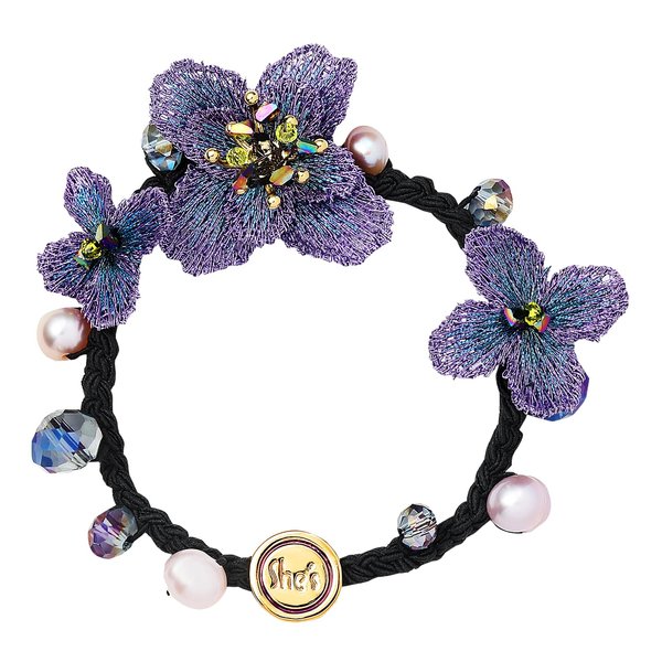 SHE'S FREE STYLE JUST FOR YOU Gradient Embroidered Floral hair ties no damage with Freshwater Pearl and Crystal, Elegant Ponytail Holder hair bands for women's hair, perfect hair elastic gift for girl