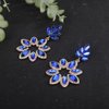 Jumwrit Shiny Blue Rhinestone Long Dangle Drop Earrings Sparkle Crystal Flower Stud Earrings Chunky Geometry Chandelier Earrings Fashion Statement Jewelry Gift for Women