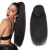 Kinky Straight Ponytail Extensions Human Hair Wrap Drawstring Adjustable Clip In Pony Tail Yaki Curl Natural Black (24")