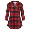 BEPEI Plaid Shirts for Women,3/4 Sleeve Collared Flannel Zip up V Neck Slim Fitted Tunic Tops Cowgirl Button Down Dressy Casual Work Checked Blouse Fall Fashion 2024,Black Red 2XL