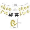 Choo Choo I'm Two Banner 2nd Birthday Party Decorations Train Themed Decor Gold Glitter