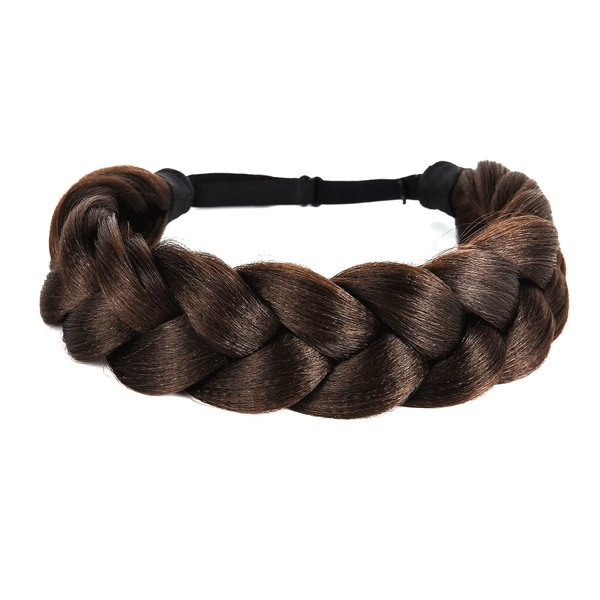 STHEJFB Bohemian Braided Headband Oversized Classic Wide Braids Adjustable Elastic Strap Synthetic Wig Headband Women's Braids Beauty Accessories (Brown)