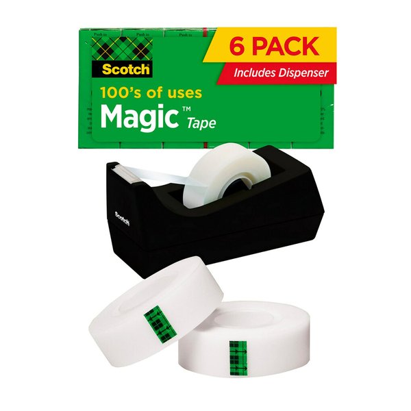 Scotch Magic Tape, 6 Rolls with Dispenser, Numerous Applications, Invisible, Engineered for Repairing, 3/4 x 1000 Inches, Boxed (810K6C38)
