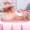 6 Pcs Lash Tweezers Eyelash Extension Tweezers, Stainless Steel Straight Tip Tweezers Curved Tip Tweezers Individual Volume Eyelash Tweezers Isolation Tweezers False Lash Application Tools (Pink)