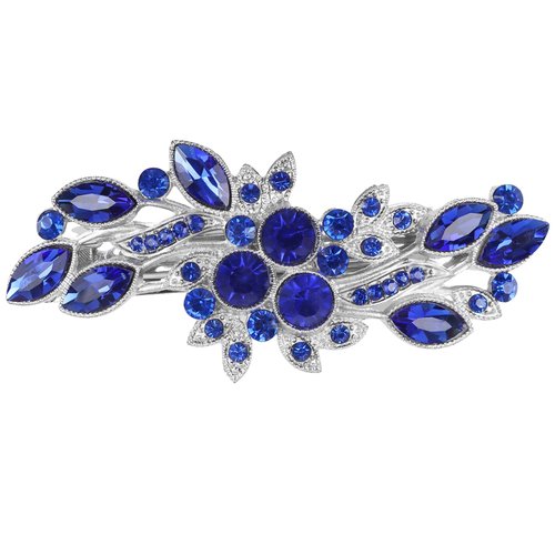 Austrian Crystal Bridal Hair Barrettes, Navy Blue Rhinestones Vintage Hair Clips, Sparkly Glitter Crystal Hairgrip Wedding Hair Headwear Accessories for Women Girls