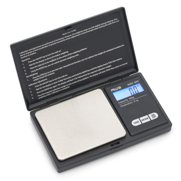 American Weigh Scales AWS-600 Digital Pocket Weight Scale, Digital Gram Scale, Jewelry Scale, Food Scale, Medicine Scale, Kitchen Scale, Small Pocket Scales, Backlit LCD 600 G x 0.1 G(Black)