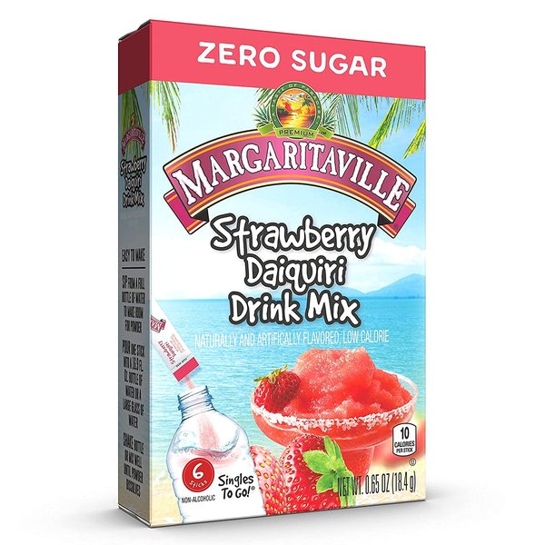 Margaritaville Margarita Singles To Go - Strawberry Daiquiri Flavored Non-Alcoholic Powder Sticks Drink Mix, 6 Count Per Pack (Pack of 6)