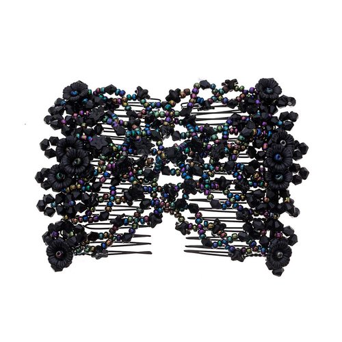 Lovef Flower Multifunction Easy Magic Hair Comb Stretchy Beaded Hair Comb in Small Beads Hairpin Plate Hair (Black1)