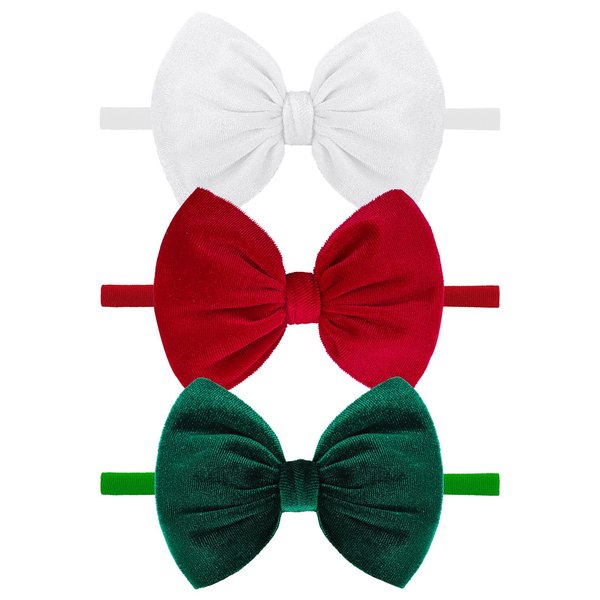 YanJie Christmas Baby Bows Nylon Headbands Red Velvet Christmas Baby Girl Bows Handmade Stretchy Green Baby Hairbands Hair Bows Accessories for Girls Infants Toddlers(4.5 Green-velvet)