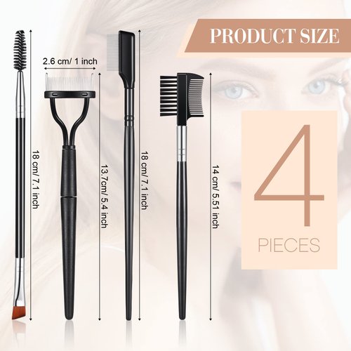 Skyley 4 Pieces Eyebrow Brush Eyelash Separator Brow Comb and Lash Spoolie Professional Eye Makeup Tools Metal Folding Lash Comb for Eyelash Black Double Head Eyelash Brush