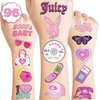 100PCS 2000s Y2K Temporary Tattoos Stickers Themed Pink Birthday Party Supplies Favors Decorations Throwback Early 00’s Tattoo Sticker Gifts For Teen Girls School Prizes Carnival