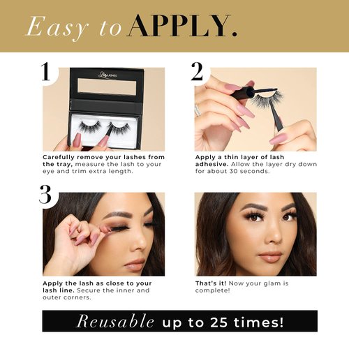 Lilly Lashes Luxe in Lite Mink Lashes | Wispy Lashes Mink | Natural Looking Lashes | False Eyelashes | Mink Cat Eye Lashes | Strip Lashes | Fake Lashes 13mm length, Reusable Up to 15 Wears