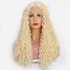 LICATEAT Blonde Lace Front Wigs for Women V Part 613 Loog Curly Loose Wave Wig Heat Resistent Synthetic Hair (26 Inch)
