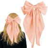 Pufandor Hair Bow Silky Satin Hair Ribbons for Women, Pink Bows for Girls Hair Bowknot Barrettes Long Tails with Clips Big Hair Bows Hair Accessories (Champagne Pink 1pc)