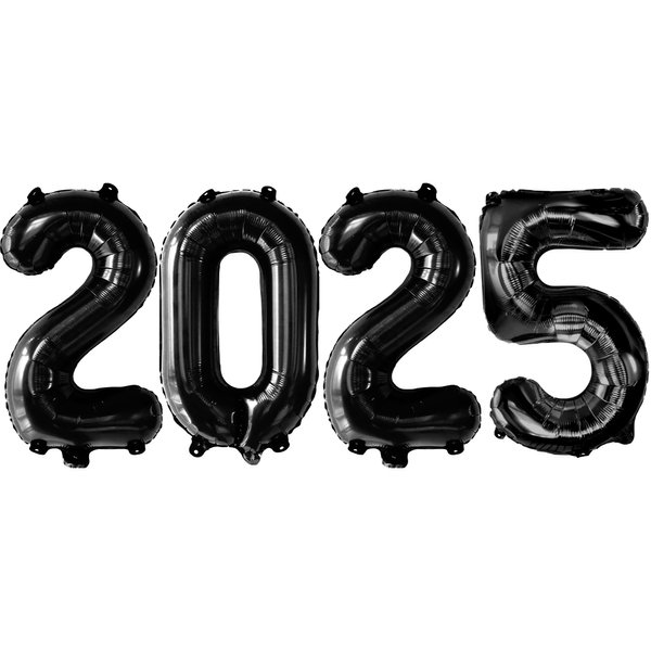 KatchOn, 16 Inch 2025 Black Balloons - New Years Eve Party Supplies 2025 | 2025 Balloons Black for Happy New Year Decorations 2025 | New Years 2025 Black Balloons for Senior Night Decorations 2025
